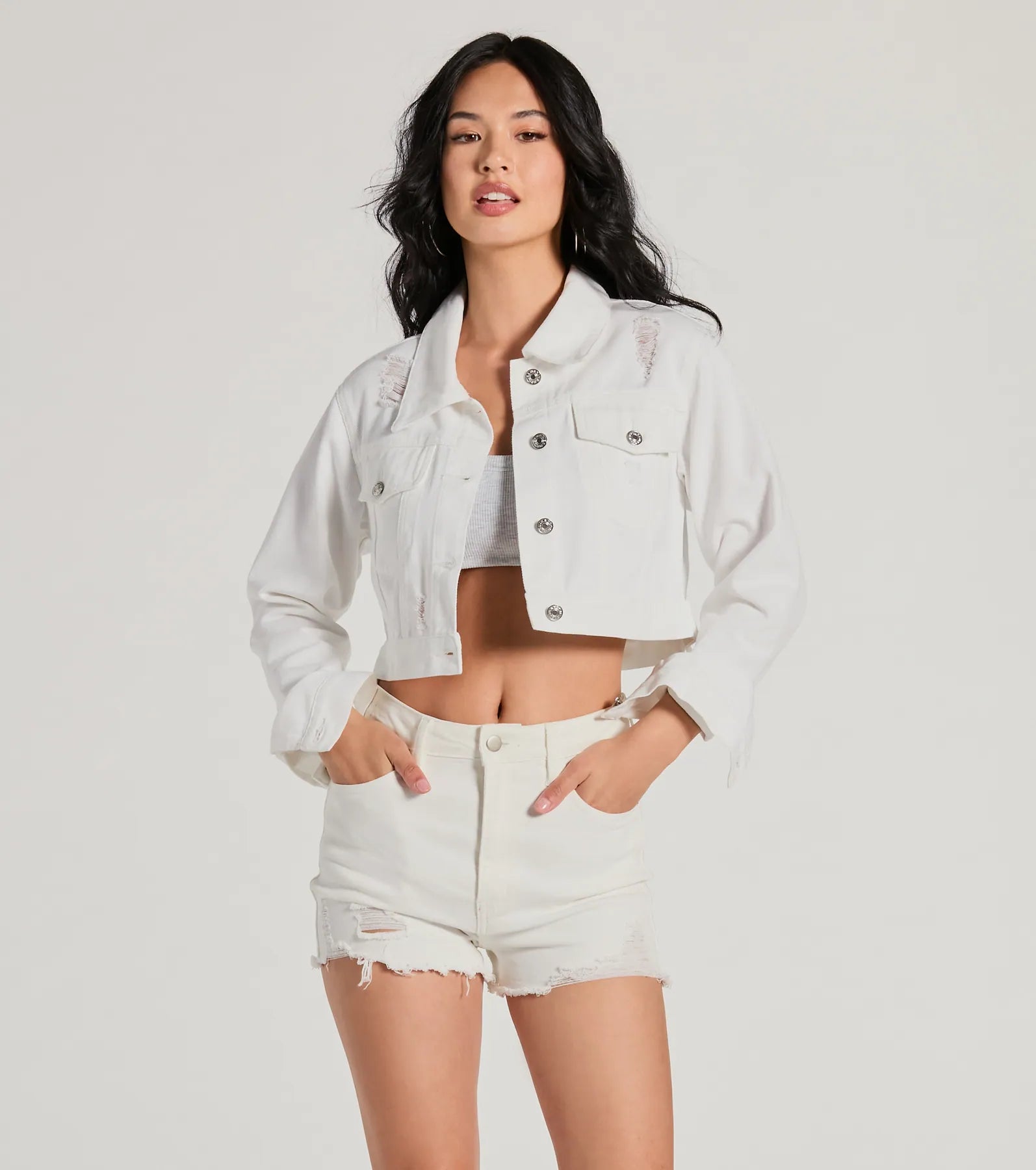 Boardwalk Crop Denim Jacket Nylon Fabric Polyester Fabric Spandex Fabric