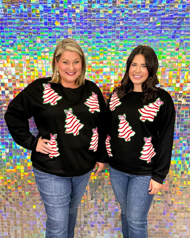 Bow Christmas Tree Pullover - Black Flutter Sleeve Feminine