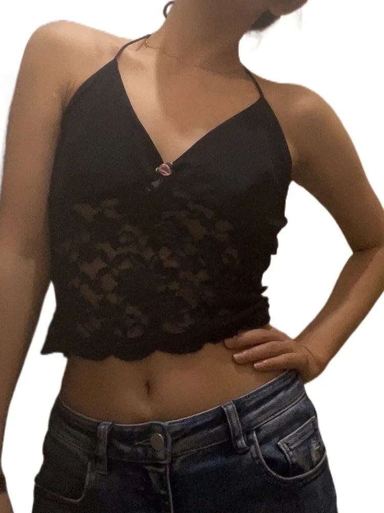 Lace See Through Flower Patchwork Retro Summer Streetwear Y2K Women Halter Backless Off Shoulder Mini Vest Crop Top Notch Collar Peter Pan Collar Cowl Neck Lace See Through Flower Patchwork Retro Summer Streetwear Y2K Women Halter Backless Off Shoulder Mini Vest Crop Top Notch Collar Peter Pan Collar Cowl Neck