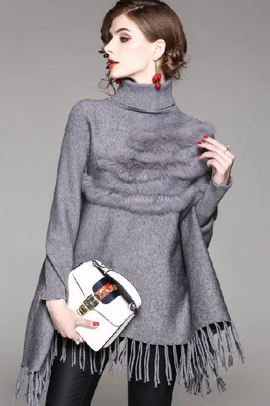 Dolman Sleeve Sweater W/ Fringe Mesh Sweater Canvas Denim