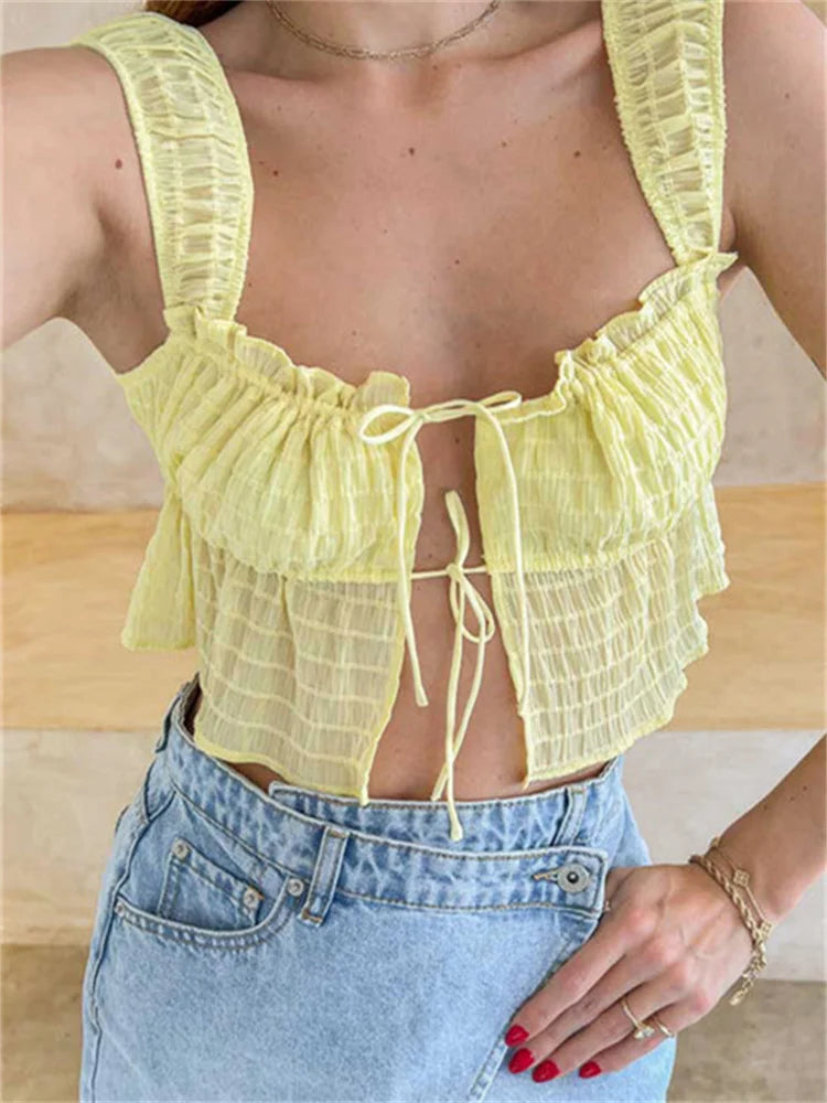 Spaghetti Strap Front Split Lace-up Square Neck Ruched Solid Mini Vest Streetwear 2024 Crop Top Casual Formal Business Spaghetti Strap Front Split Lace-up Square Neck Ruched Solid Mini Vest Streetwear 2024 Crop Top Casual Formal Business