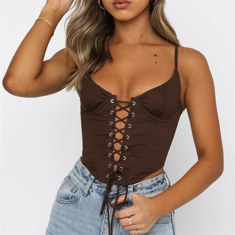 Spaghetti Strap Criss-cross Hollow Out Lace-up Bustiers Top Women Solid Color Tube Back Zip Up Vests Crop Top Thin Crop Top Open Front Quick Dry Spaghetti Strap Criss-cross Hollow Out Lace-up Bustiers Top Women Solid Color Tube Back Zip Up Vests Crop Top Thin Crop Top Open Front Quick Dry
