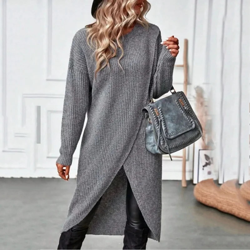 Commute Long Knit Coat Fashion Solid Midi Knitwear Warm Lady Vintage Harajuku Pullover Loose Slit Elegant Midi Dress Short Sleeve Top Commute Long Knit Coat Fashion Solid Midi Knitwear Warm Lady Vintage Harajuku Pullover Loose Slit Elegant Midi Dress Short Sleeve Top