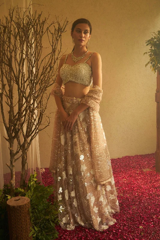 Bella Beads and Sequence Lehenga  with Crop Top - Tuscan Striped Floral Plaid