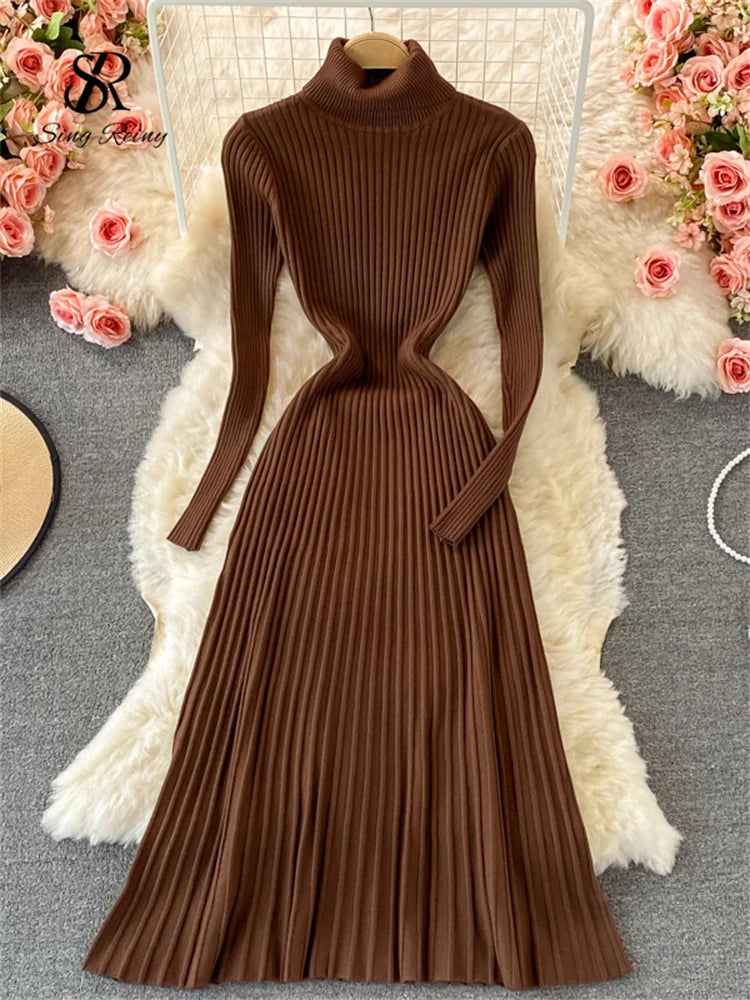 Yipinpay Women Pleated Knitted Dress Turtleneck Long Sleeve Elastic Slim Pencil Dress Autumn Winter Sexy Bodycon Sweater Dress Casual Formal Business Yipinpay Women Pleated Knitted Dress Turtleneck Long Sleeve Elastic Slim Pencil Dress Autumn Winter Sexy Bodycon Sweater Dress Casual Formal Business