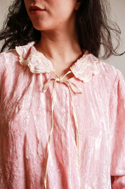 1940s Bubblegum Pink Velour Bed Jacket Trench Coat Raincoat Waterproof Jacket