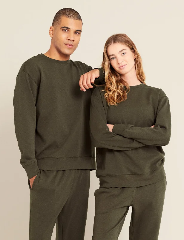 Unisex Crew Neck Sweater - Dark Olive Slim Fit Regular Fit Oversized