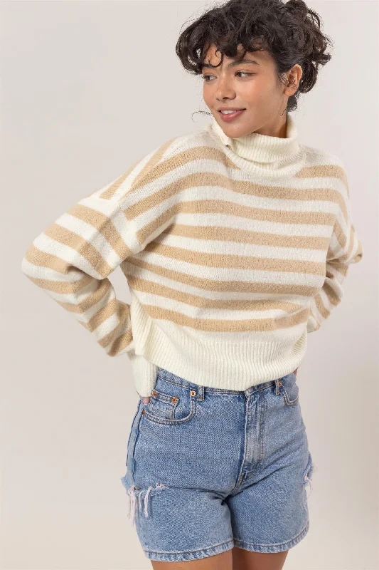 Winter Style Cream Striped Sweater Terry Terry Cloth Terry Knit