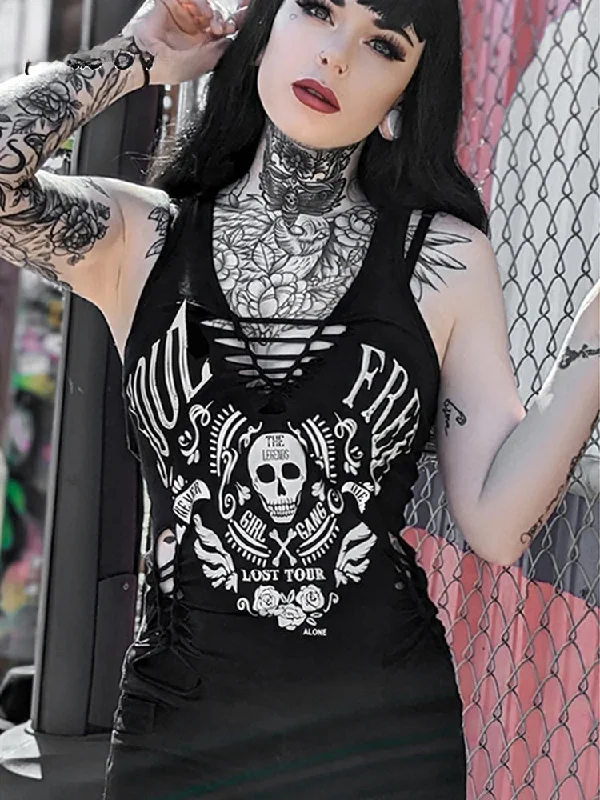 Gothic Dark Skull Printed Woven Vintage Black Summer Streetwear Crop Top Collared Crop Top Boat Neck A-Line Gothic Dark Skull Printed Woven Vintage Black Summer Streetwear Crop Top Collared Crop Top Boat Neck A-Line