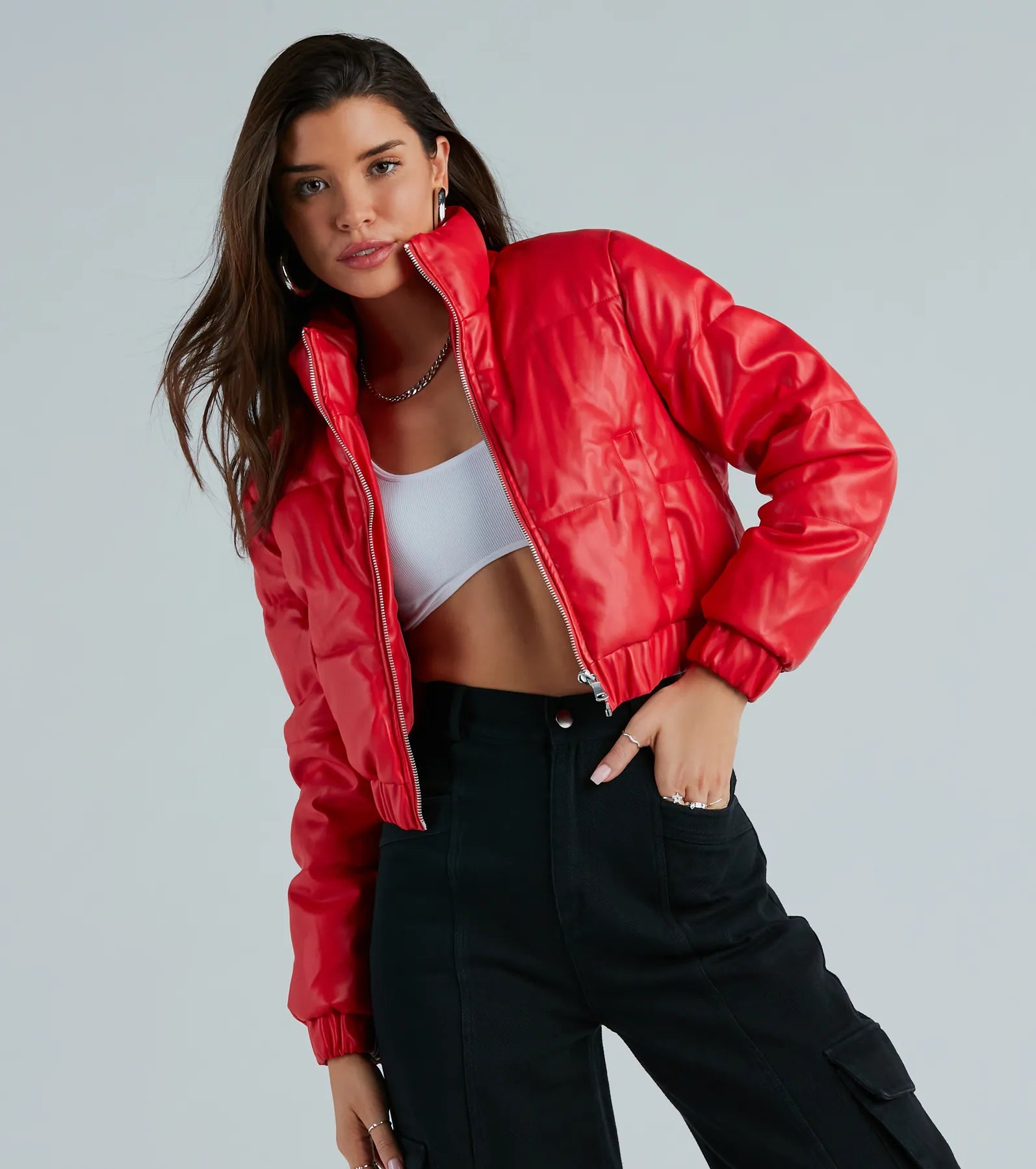 Always Slick Faux Leather Puffer Jacket Belted Jacket Elasticated Jacket Padded Jacket