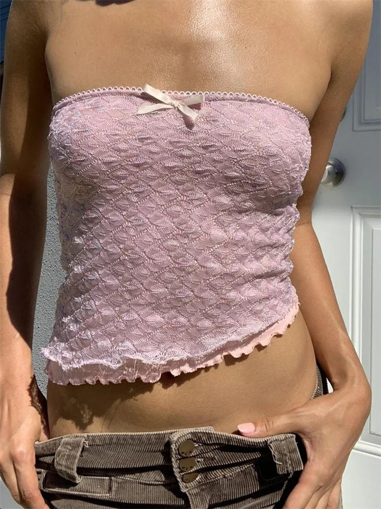 Retro Sexy Lace Patchwork Tube Y2K Strapless Off Shoulder Fairy Irregular Hem 2024 Crop Top Cotton Fabric Linen Fabric Terry Fabric Retro Sexy Lace Patchwork Tube Y2K Strapless Off Shoulder Fairy Irregular Hem 2024 Crop Top Cotton Fabric Linen Fabric Terry Fabric