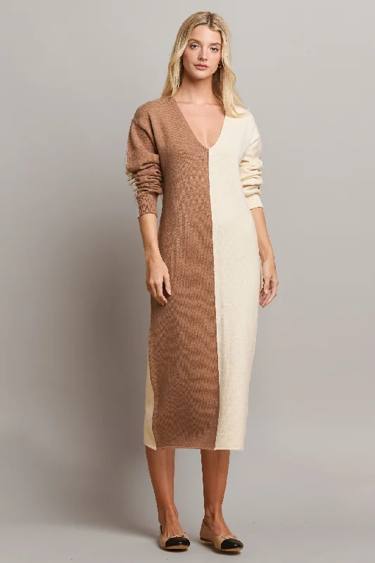 Echo Two Toned Sweater Dress Seamless Knitted Crochet