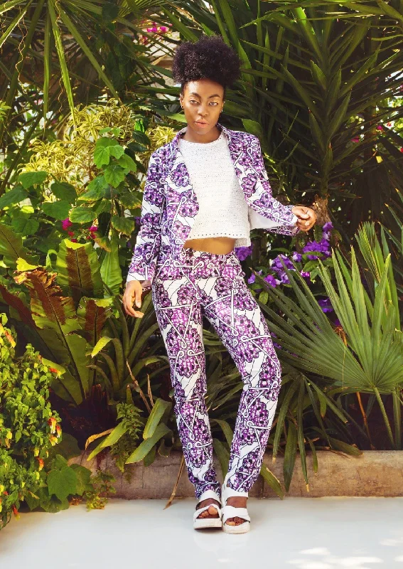 The Ladun Ankara African Print Trousers Pant in Purple Trousers Lace Delicate