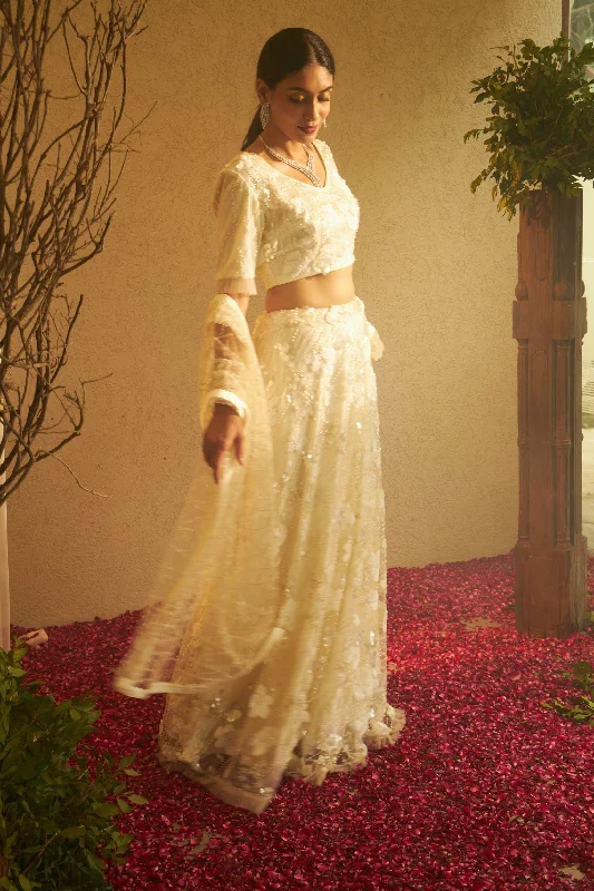 Bella Beads and Sequence Lehenga with Sleeve Crop Top - Fawn Lace Blend Ribbed Blend Corduroy Blend Bella Beads and Sequence Lehenga with Sleeve Crop Top - Fawn Lace Blend Ribbed Blend Corduroy Blend