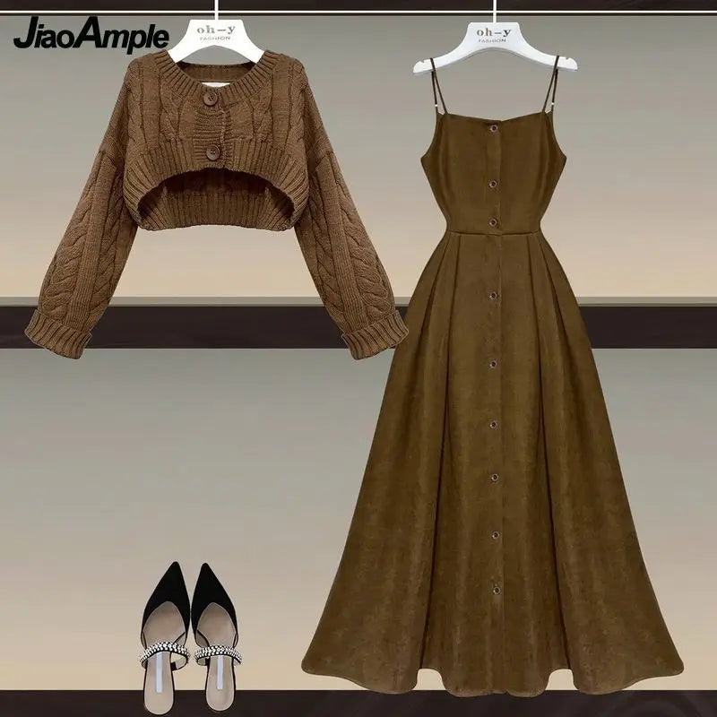 Yipinpay and Winter Dress Suit Women's 2024 New Fashion Shorts Knitted Sweater+suspender Skirt Two-piece Korean Elegant Casual Set Mesh Blend Leather Blend Suede Blend Yipinpay and Winter Dress Suit Women's 2024 New Fashion Shorts Knitted Sweater+suspender Skirt Two-piece Korean Elegant Casual Set Mesh Blend Leather Blend Suede Blend