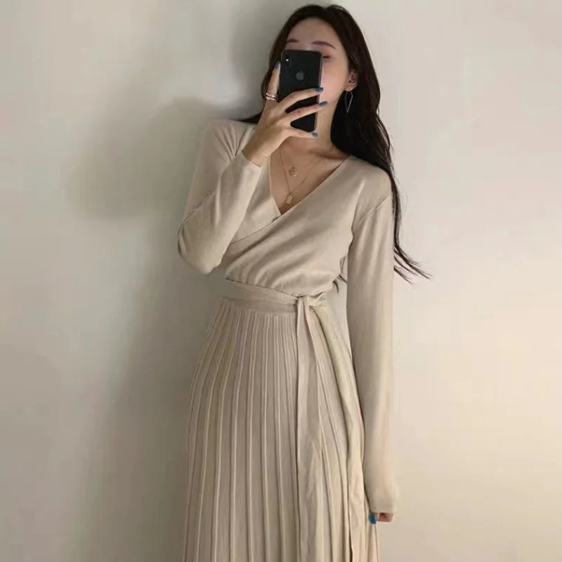 Yipinpay Piece V Neck Slim Bandage Waist High Black Pleated Dress Women Long Wild Sexy Knit Dress Casual Sweater Autumn Solid Retro Wool Sweater Cotton Sweater Cashmere Sweater Yipinpay Piece V Neck Slim Bandage Waist High Black Pleated Dress Women Long Wild Sexy Knit Dress Casual Sweater Autumn Solid Retro Wool Sweater Cotton Sweater Cashmere Sweater