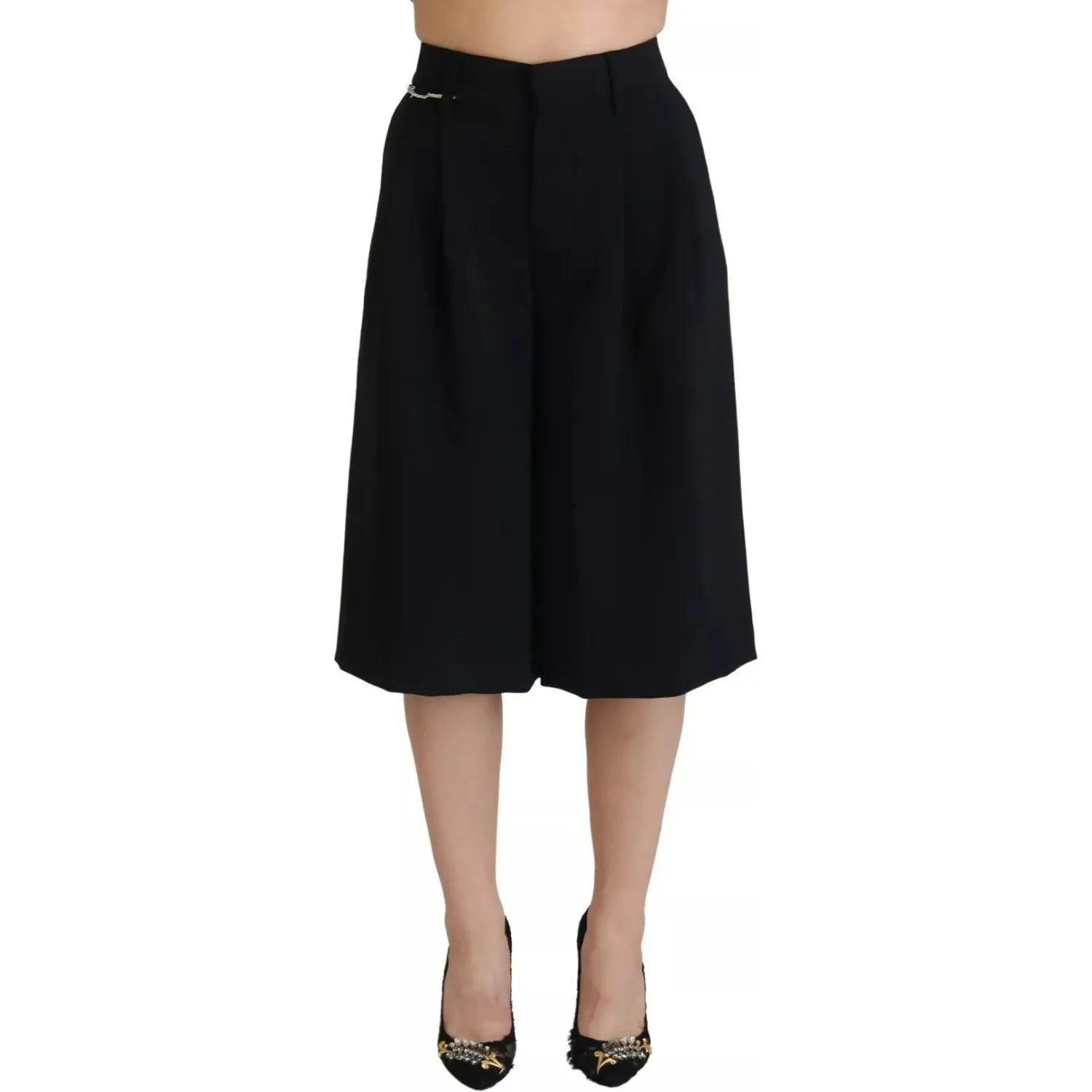 Dsquared² Black High Waist Wide Leg Cropped Trouser Pants Trousers Bridal Satin
