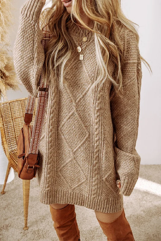 Parchment Twist Cable Knit Drop Shoulder Loose Fit Sweater Dress Striped Floral Plaid Parchment Twist Cable Knit Drop Shoulder Loose Fit Sweater Dress Striped Floral Plaid