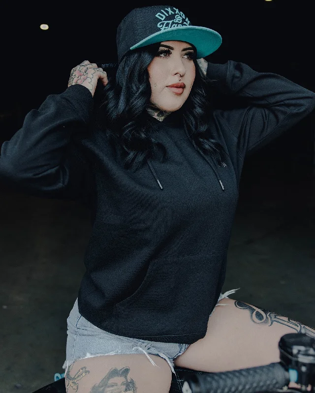 Women's Gray Crest Lightweight Pullover Hoodie - Black High Neck Pullover