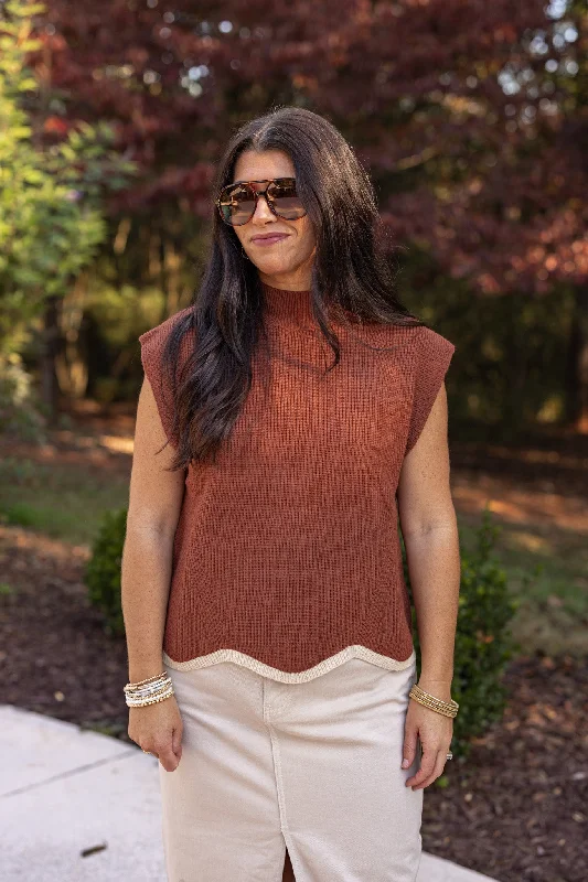 Autumn Glow Brown Ribbed Sweater Anti-Pilling Anti-Shrink Durable