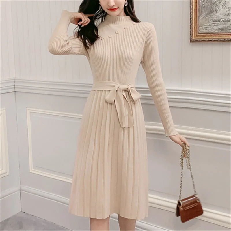 Fashion Sweater Dress Women Knitted Dresses Korean Woman Stretch Sweater Dress Elegant Woman Pullovers Sweaters Pleated Dresses Bardot Neck Top Fashion Sweater Dress Women Knitted Dresses Korean Woman Stretch Sweater Dress Elegant Woman Pullovers Sweaters Pleated Dresses Bardot Neck Top