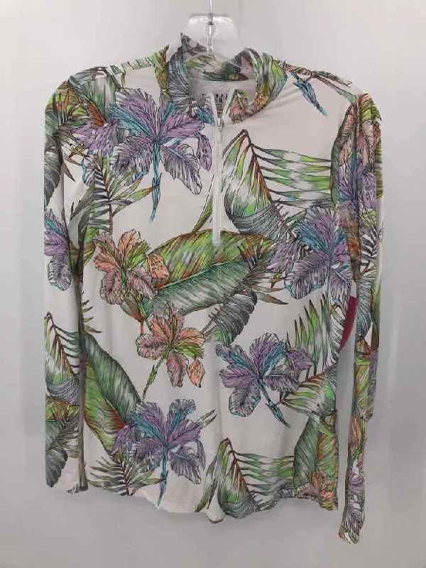 Pre-Owned Tribal Ivory Size Small Floral Athletic Pullover Ruffled Neck Pullover