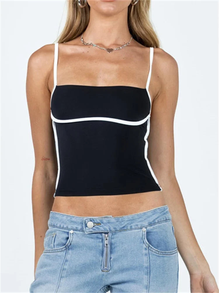 Women Sleeveless Spaghetti Strap Square Neck Contrast Color Slim Fit Basic Black Mini Vest 2024 Crop Top Ribbed Crop Top High Neck Heavyweight Women Sleeveless Spaghetti Strap Square Neck Contrast Color Slim Fit Basic Black Mini Vest 2024 Crop Top Ribbed Crop Top High Neck Heavyweight