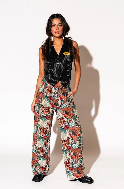 Wild Soul Tiger Jacquard Trousers Trousers Leather Faux
