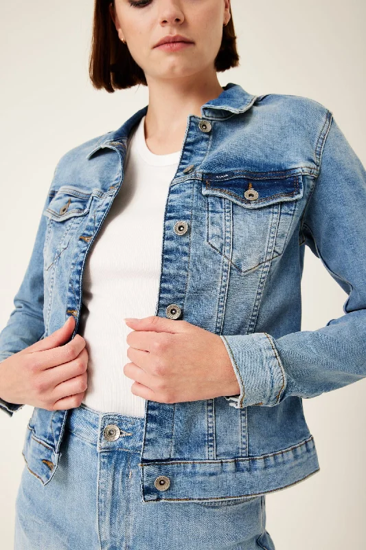 Garcia Slim Fit Sofia Denim Jacket Stand-Up Collar Roll-Neck Collar Turtle Neck