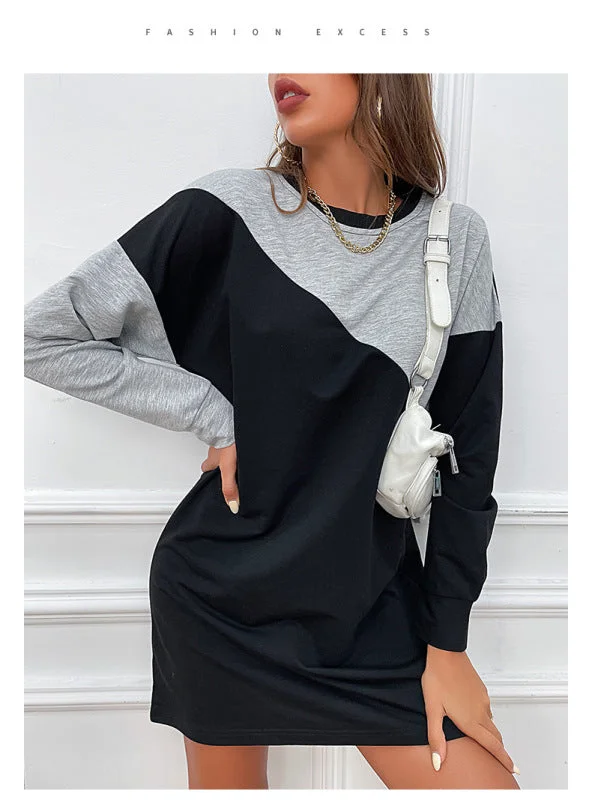 Blue Zone Planet | Color Block Long Sleeve Loose Mini Sweater Dress Turtle Neck Boat Neck Asymmetrical Neck Blue Zone Planet | Color Block Long Sleeve Loose Mini Sweater Dress Turtle Neck Boat Neck Asymmetrical Neck