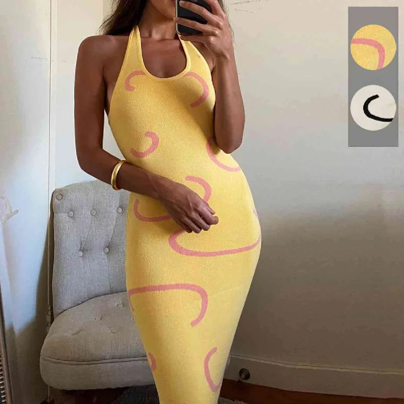 Halter Neck Midi Sweater Dress Neon Metallic Matte