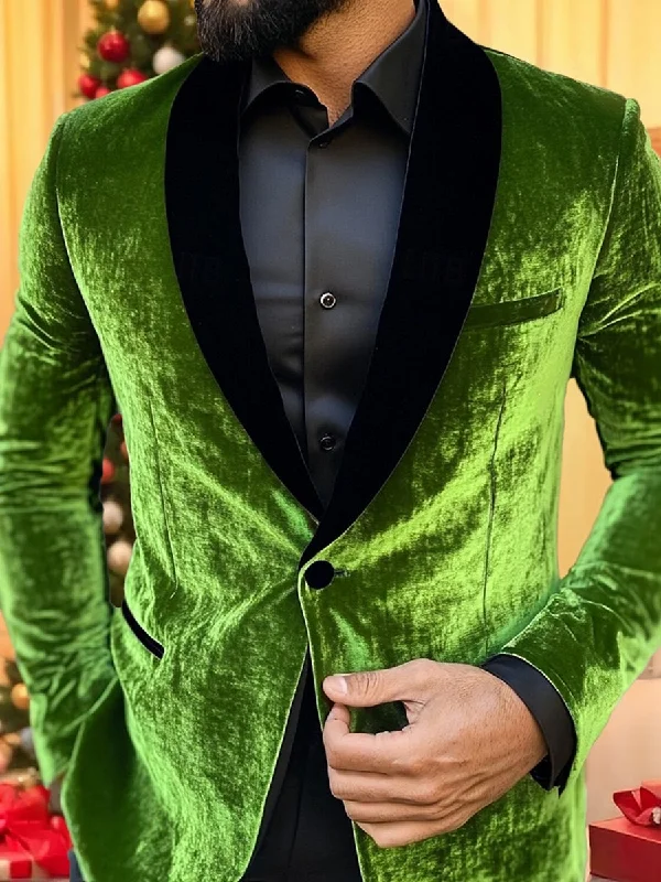 Green Men's Velvet Solid Colored Standard Fit Single Breasted One-button Blazer Jacket Denim Jacket Leather Jacket Suede Jacket