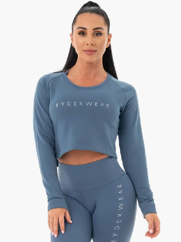 Ryderwear | Staples Cropped Sweater - Steel Blue Notch Collar Peter Pan Collar Cowl Neck Ryderwear | Staples Cropped Sweater - Steel Blue Notch Collar Peter Pan Collar Cowl Neck