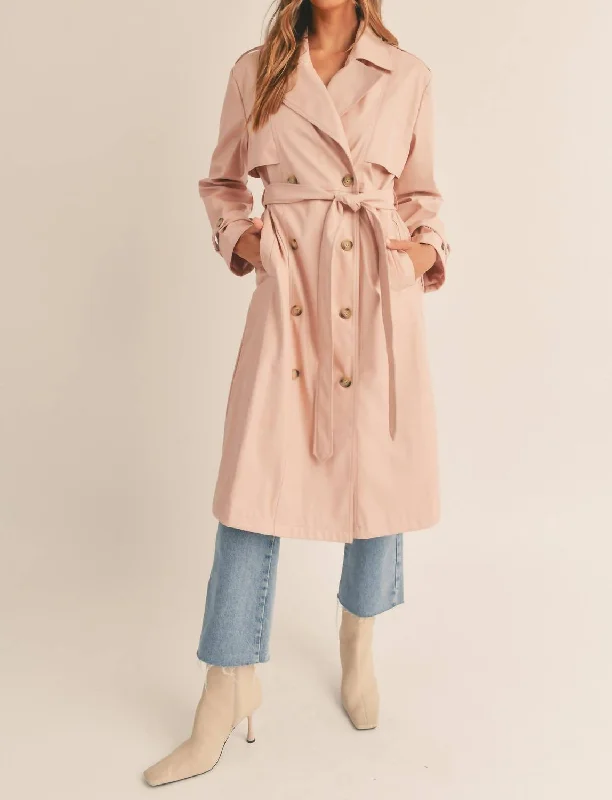 Faux Leather Trench Coat In Dusty Rose