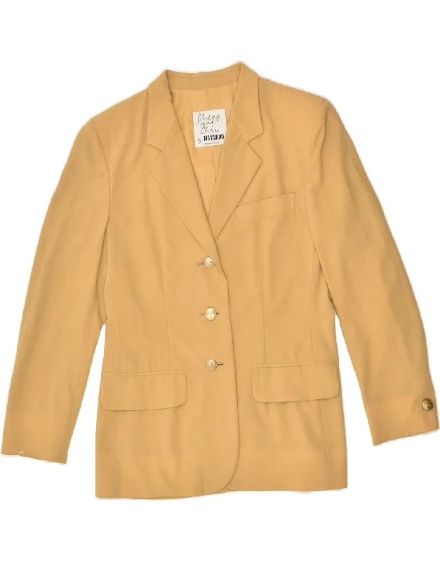 MOSCHINO Womens 3 Button Blazer Jacket UK 14 Large Beige Acetate