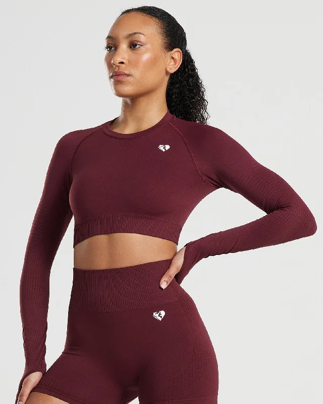 Power Seamless Long Sleeve Crop Top | Dark Cherry