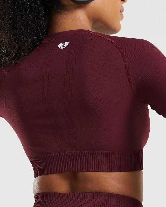 Power Seamless Long Sleeve Crop Top | Dark Cherry