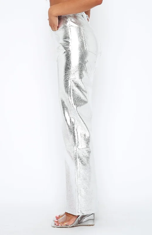 Push The Button Metallic PU Pants Silver