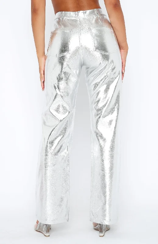 Push The Button Metallic PU Pants Silver