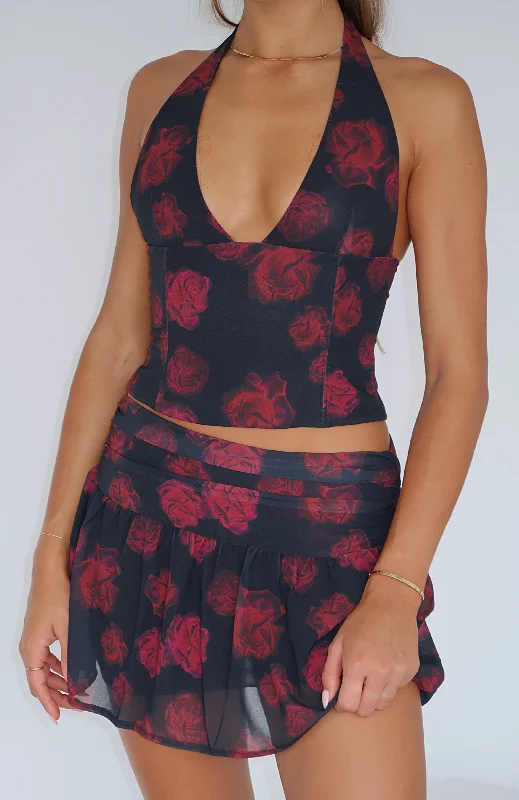 Twice Shy Mini Skirt Scarlet Roses