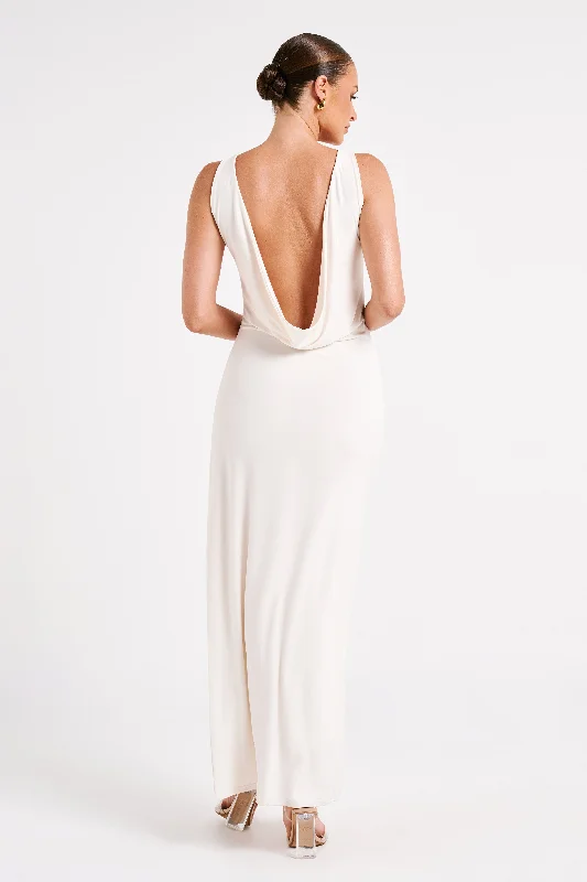 Alika Draped Front Maxi Dress - Ivory