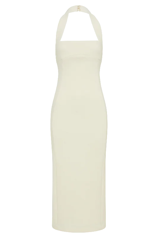 Amelita Suiting Halter Midi Dress - Ivory