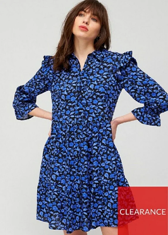 Button Through Shirt Dress Blue Floral UK 14 ****Ref SW14