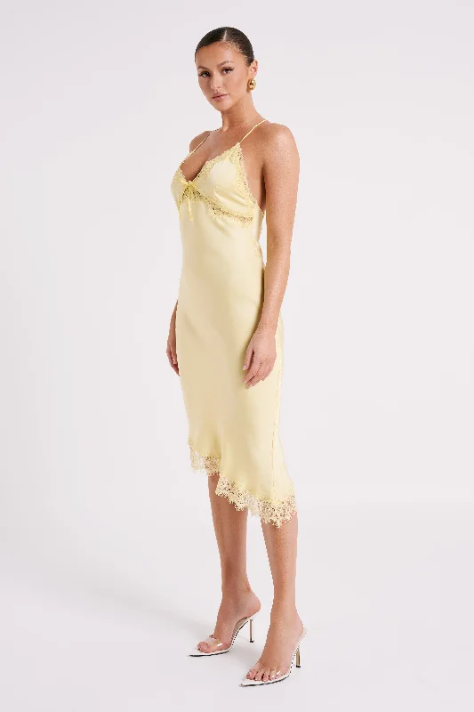 Crawford Satin Midi Dress - Yellow