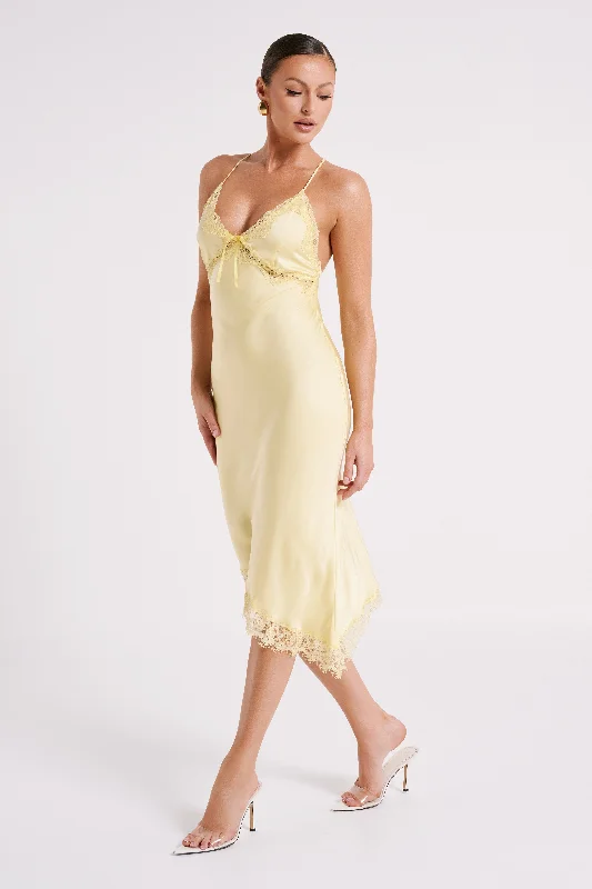 Crawford Satin Midi Dress - Yellow