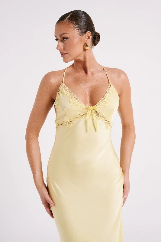 Crawford Satin Midi Dress - Yellow