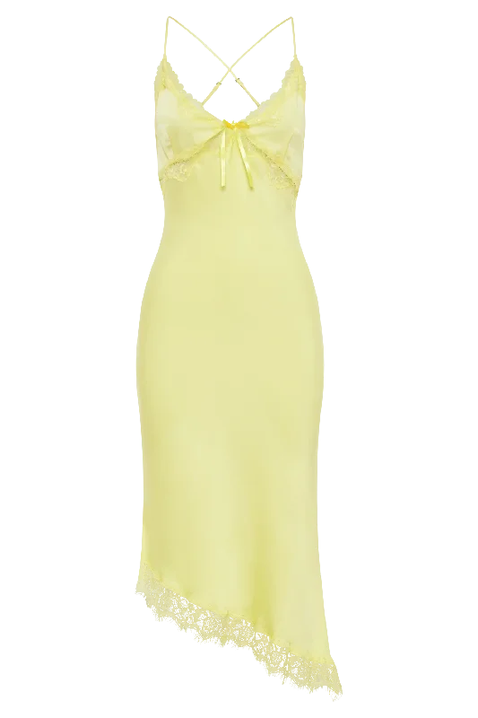 Crawford Satin Midi Dress - Yellow