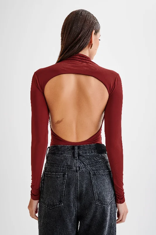 Elani Slinky High Neck Bodysuit - Wine