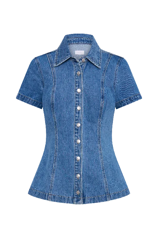 Ellie Denim Short Sleeve Top - 70's Blue