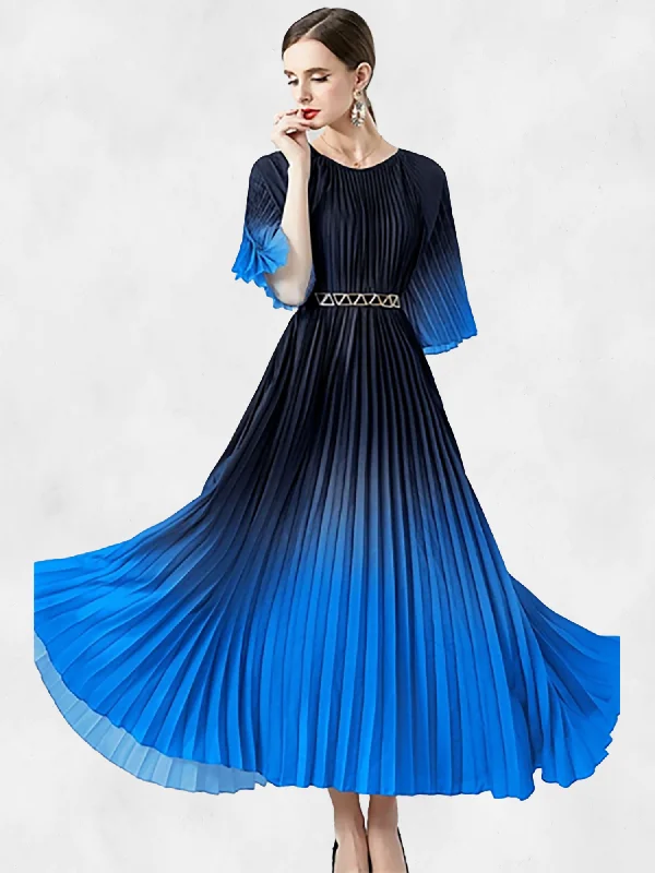 Eterna Oversized Loose Gradient Pleated Long Dress